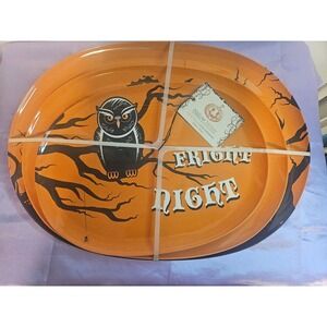 Hallow Home Halloween Fright Night Owl Melamine Platter Set of 3 Orange Black